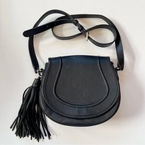 Gigi New York Jenni Saddle Bag Black Leather Crossbody Purse Tassle Flap Closure